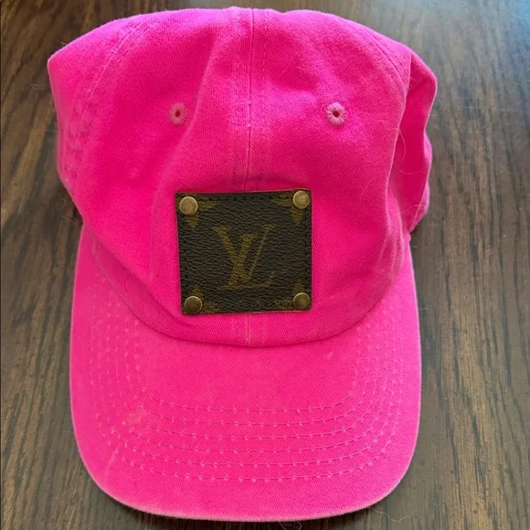 Upcycled Louis Vuitton Vibrant Pink Hat with Logo Patch - Picture 1 of 4